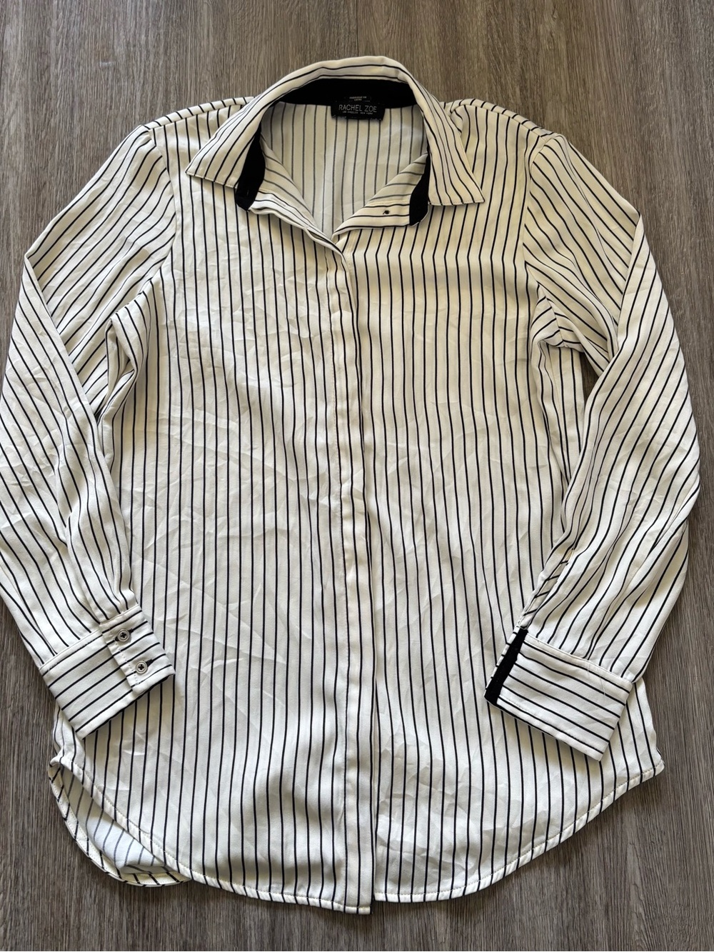 Rachel Zoe White and Black Vertical-Stripe Blouse
